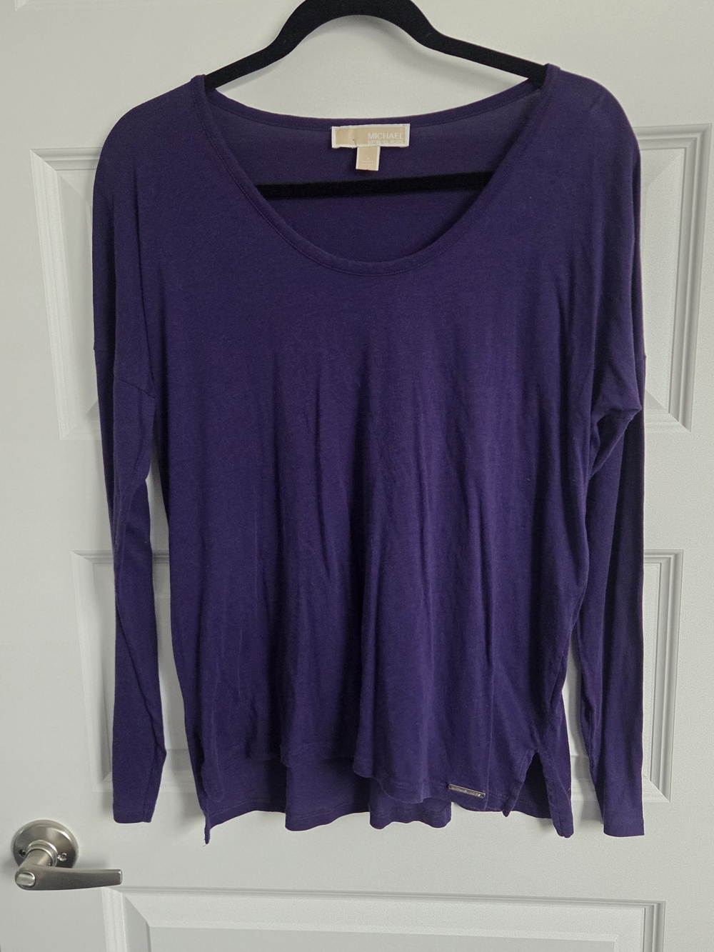 Michael Kors Deep Purple Long Sleeve Scoop Neck Top